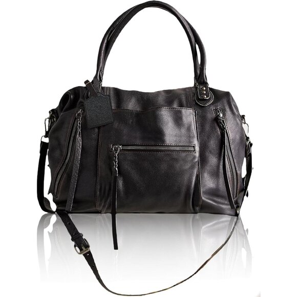 Elegant Vegan Leather Large Tote Bag with Zipper & Adjustable Strap - 16''x6.5'' - Picture 1 of 6
